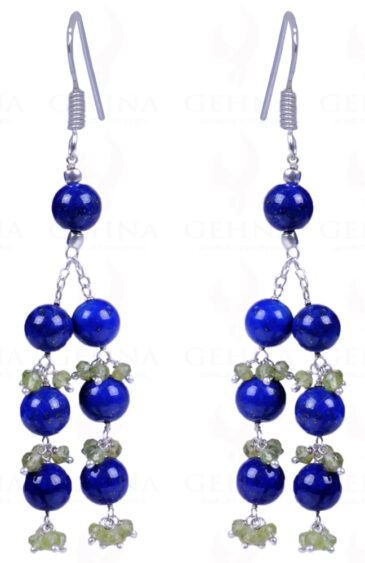 Lapis Lazuli & Peridot Gemstone Round Earrings In .925 Sterling Silver ES-1129