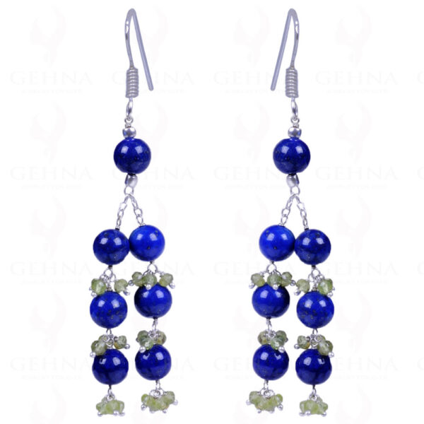 Lapis Lazuli & Peridot Gemstone Round Earrings In .925 Sterling Silver ES-1129