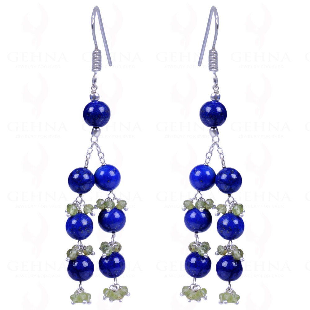 Lapis Lazuli & Peridot Gemstone Round Earrings In .925 Sterling Silver ES-1129