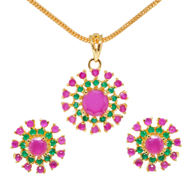 Ethnic Ruby & Emerald Studded Trendy Pendant & Earring Set And Girls FP-1129