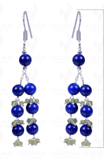 Lapis Lazuli & Peridot Gemstone Round Earrings In .925 Sterling Silver ES-1129