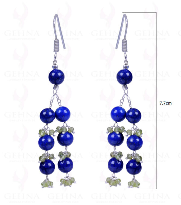 Lapis Lazuli & Peridot Gemstone Round Earrings In .925 Sterling Silver ES-1129