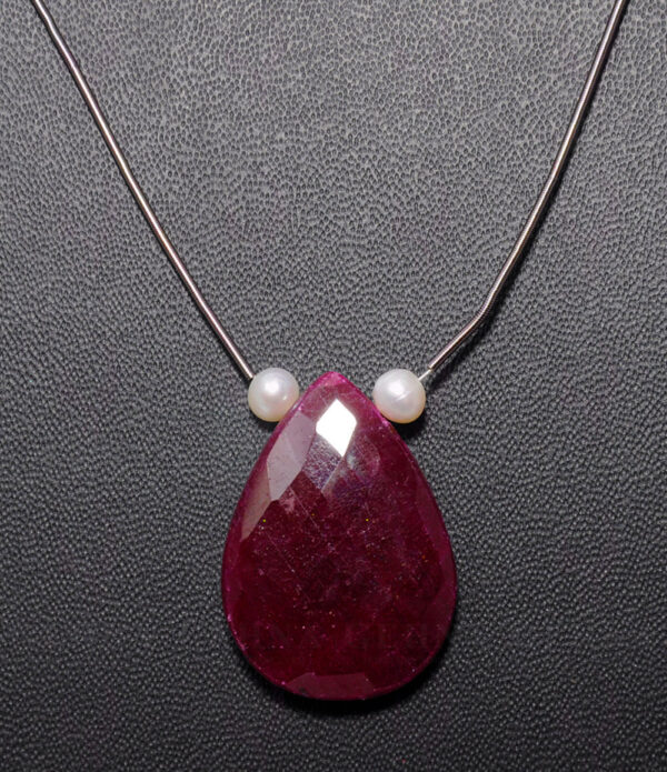 Almond Shaped Ruby & Pearl Beaded Necklace NM-1129