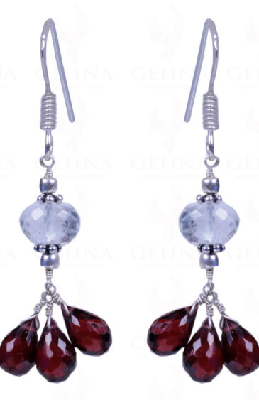 Red Garnet & Aquamarine Gemstone Earrings Made In .925 Sterling Silver ES-1130