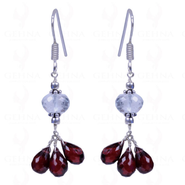 Red Garnet & Aquamarine Gemstone Earrings Made In .925 Sterling Silver ES-1130