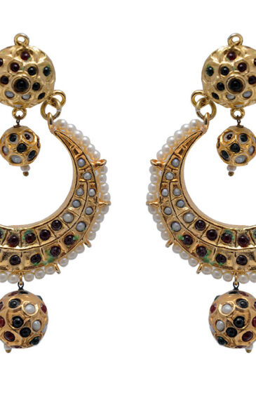 Pearl, Ruby & Emerald Gemstone Studded Chand Bali Earring LE01-1130
