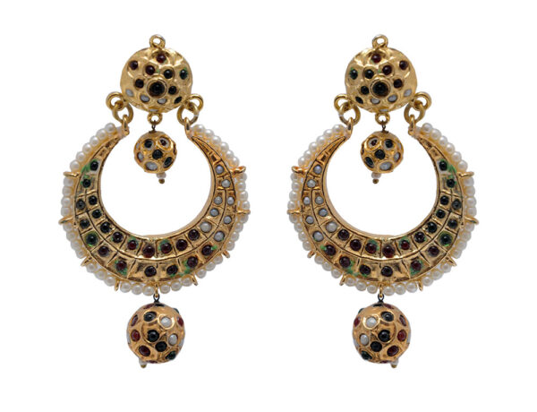 Pearl, Ruby & Emerald Gemstone Studded Chand Bali Earring LE01-1130