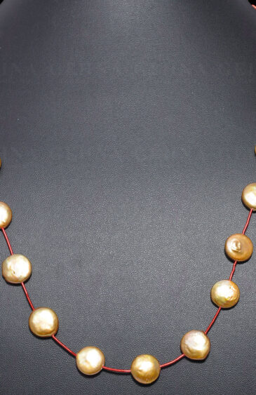 Coin Shaped Golden Mother Of Pearl Beaded Necklace NM-1130