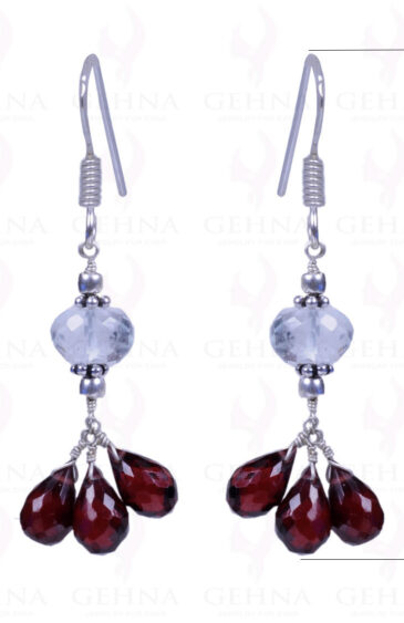 Red Garnet & Aquamarine Gemstone Earrings Made In .925 Sterling Silver ES-1130