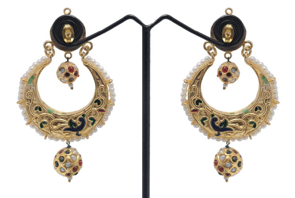 Pearl, Ruby & Emerald Gemstone Studded Chand Bali Earring LE01-1130