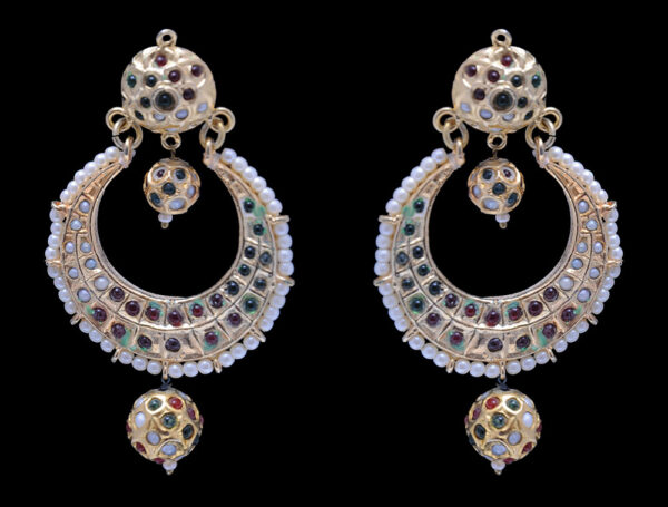 Pearl, Ruby & Emerald Gemstone Studded Chand Bali Earring LE01-1130