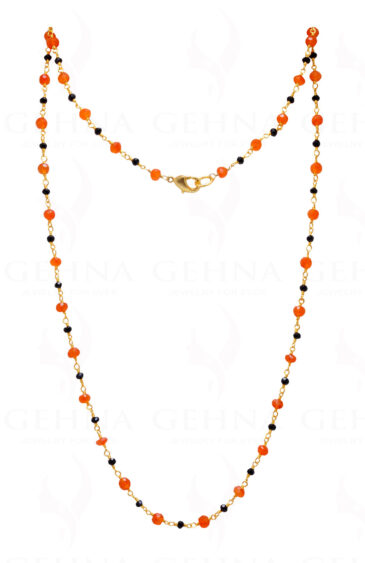 Black Spinel & Carnelian Bead Chain Knotted In .925 Sterling Silver CS-1131