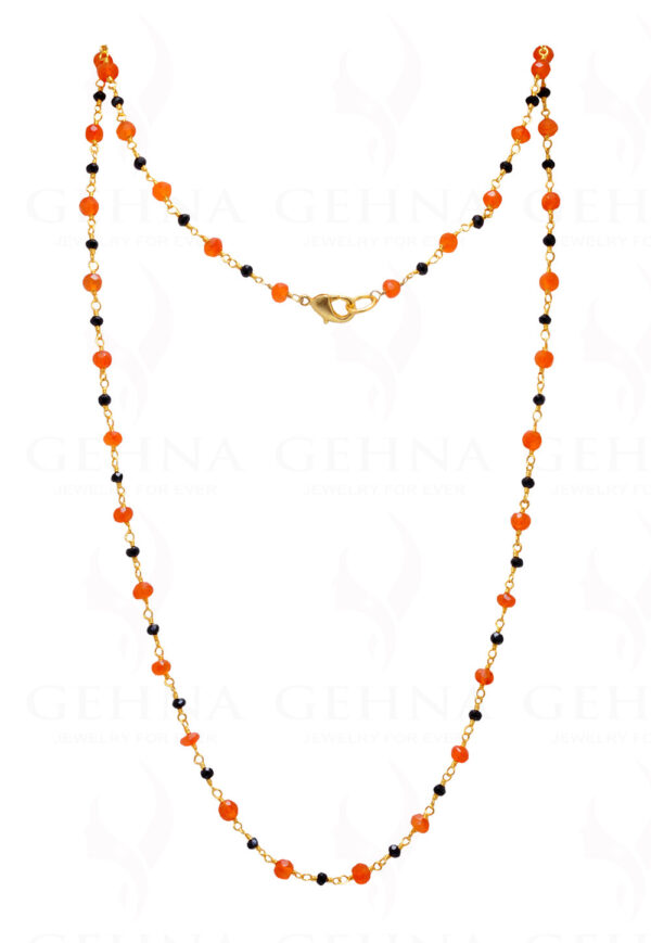 Black Spinel & Carnelian Bead Chain Knotted In .925 Sterling Silver CS-1131