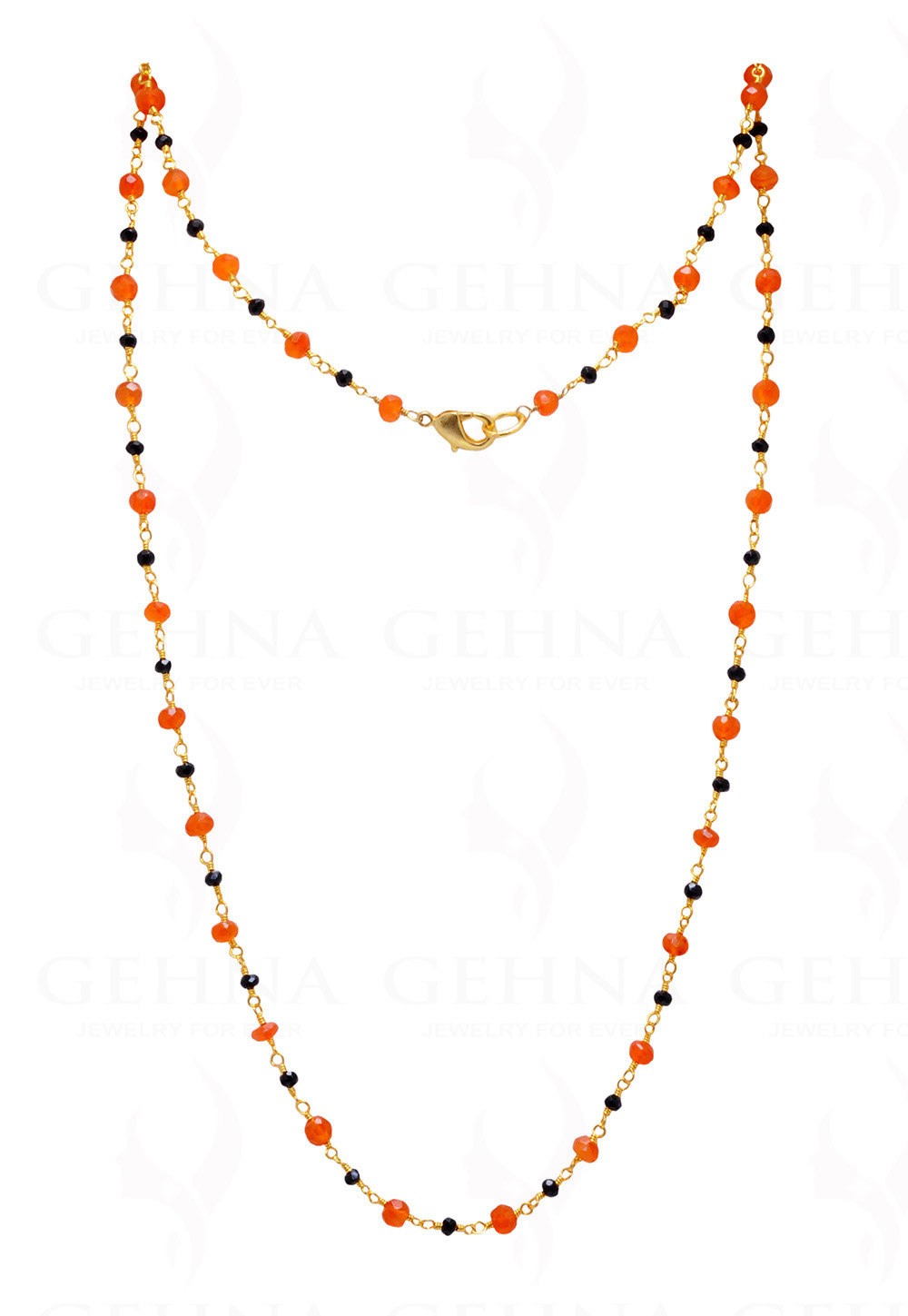 Black Spinel & Carnelian Bead Chain Knotted In .925 Sterling Silver CS-1131