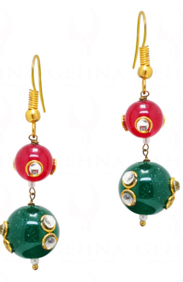 Emerald, White Sapphire & Ruby Dangle Earrings FE-1131