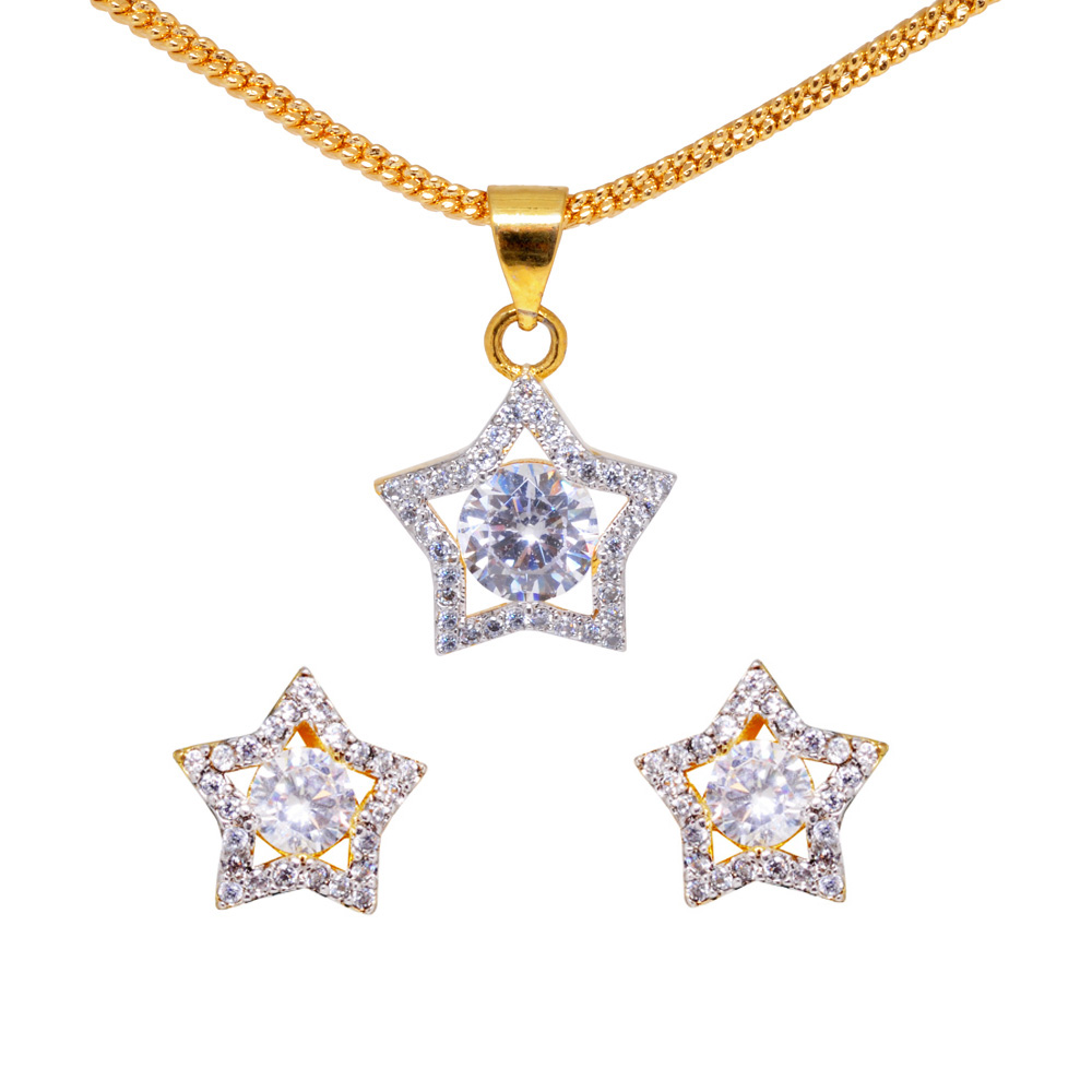 Topaz Studded Star Shaped Pendant & Earring Set FP-1131