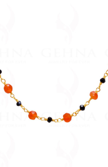 Black Spinel & Carnelian Bead Chain Knotted In .925 Sterling Silver CS-1131