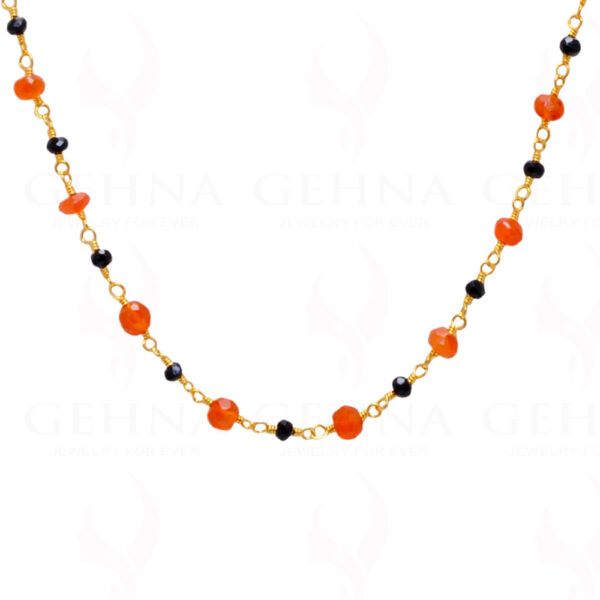 Black Spinel & Carnelian Bead Chain Knotted In .925 Sterling Silver CS-1131