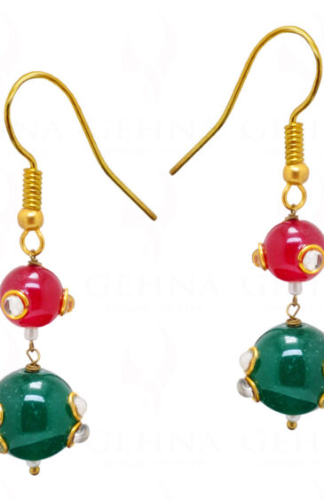 Emerald, White Sapphire & Ruby Dangle Earrings FE-1131