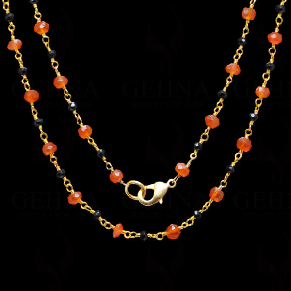 Black Spinel & Carnelian Bead Chain Knotted In .925 Sterling Silver CS-1131