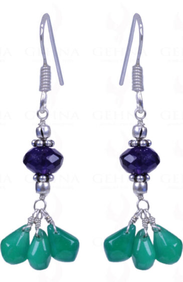 Green Onyx Drops & Amethyst Gemstone Earrings In .925 Sterling Silver ES-1132