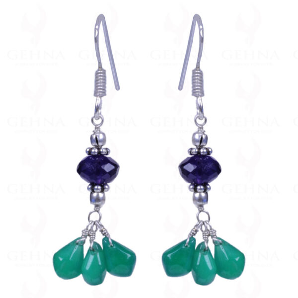 Green Onyx Drops & Amethyst Gemstone Earrings In .925 Sterling Silver ES-1132