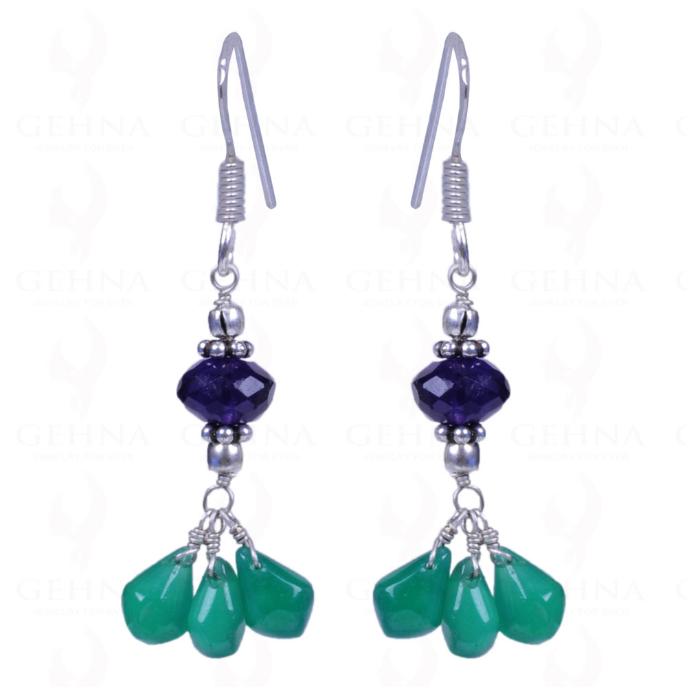 Green Onyx Drops & Amethyst Gemstone Earrings In .925 Sterling Silver ES-1132