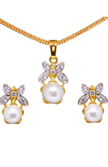 Elegant Pearl & Topaz Studded Butterfly Shaped Pendant & Earring Set FP-1132