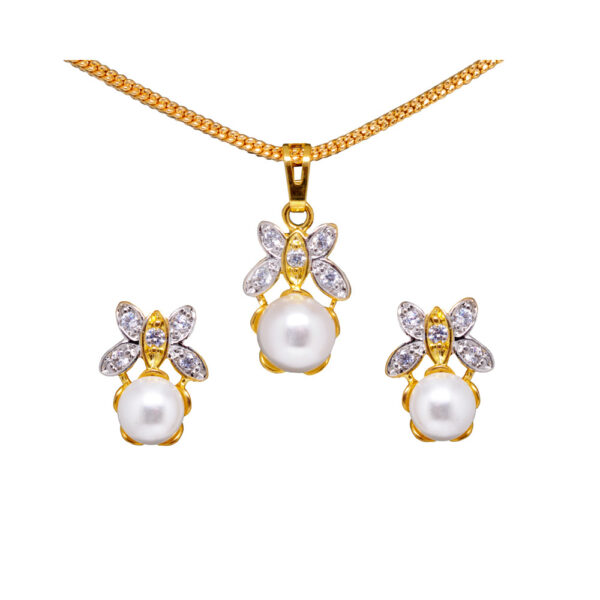 Elegant Pearl & Topaz Studded Butterfly Shaped Pendant & Earring Set FP-1132