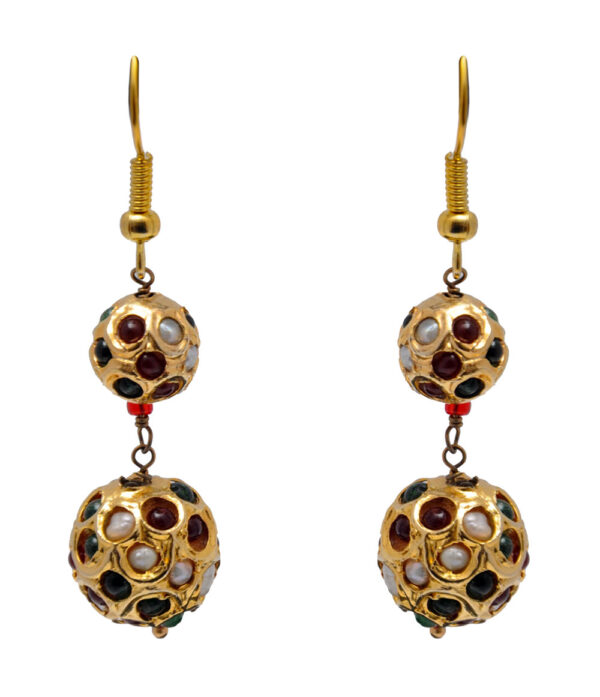 Pearl, Ruby & Emerald Gemstone Lac Ball Earring LE01-1132