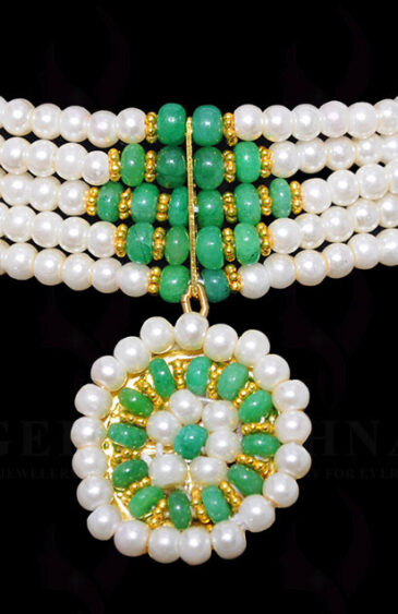 Pearl & Emerald Gemstone Beaded Necklace NM-1132