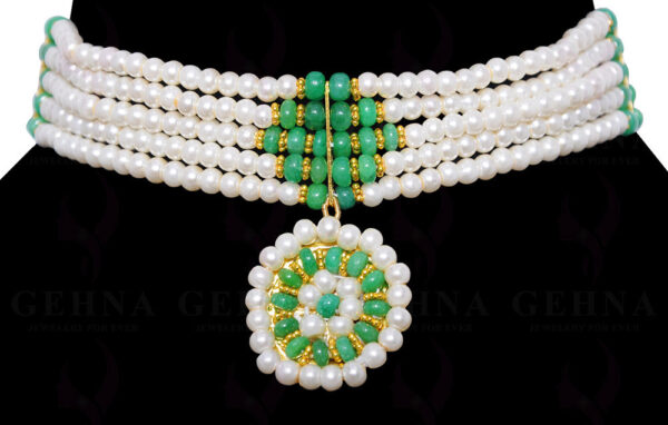 Pearl & Emerald Gemstone Beaded Necklace NM-1132