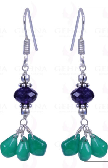 Green Onyx Drops & Amethyst Gemstone Earrings In .925 Sterling Silver ES-1132