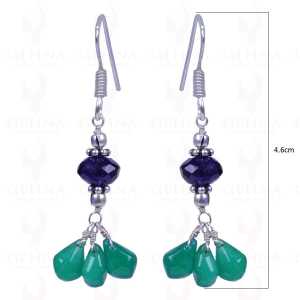 Green Onyx Drops & Amethyst Gemstone Earrings In .925 Sterling Silver ES-1132