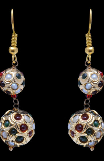 Pearl, Ruby & Emerald Gemstone Lac Ball Earring LE01-1132