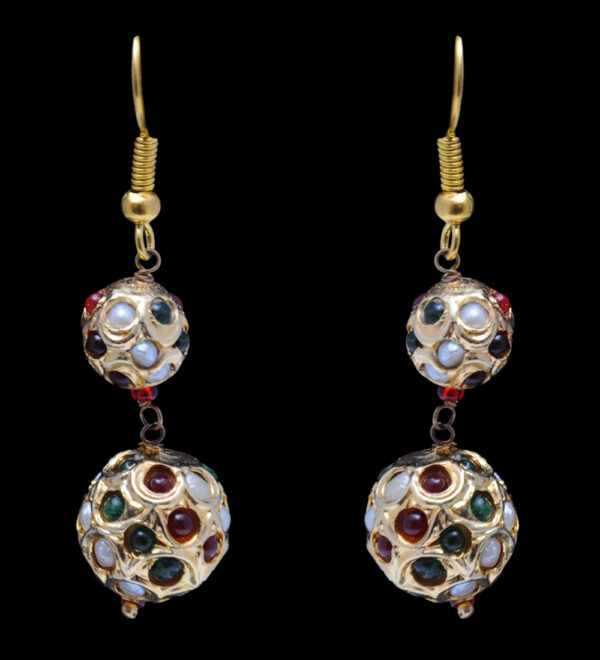 Pearl, Ruby & Emerald Gemstone Lac Ball Earring LE01-1132