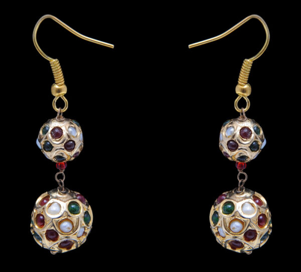 Pearl, Ruby & Emerald Gemstone Lac Ball Earring LE01-1132