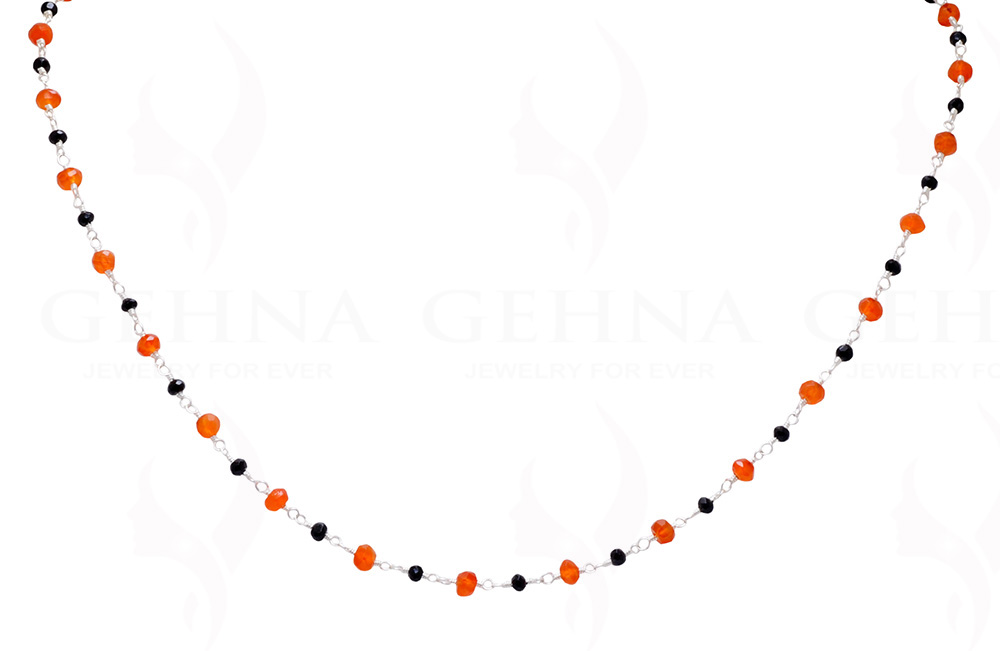 Black Spinel & Carnelian Faceted Gemstone Chain  In.925 Sterling Silver CS-1133