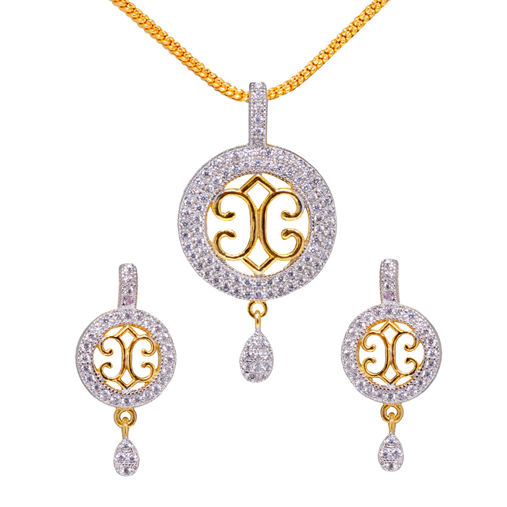 Classic Topaz Studded Round Shaped Pendant & Earring Set FP-1133