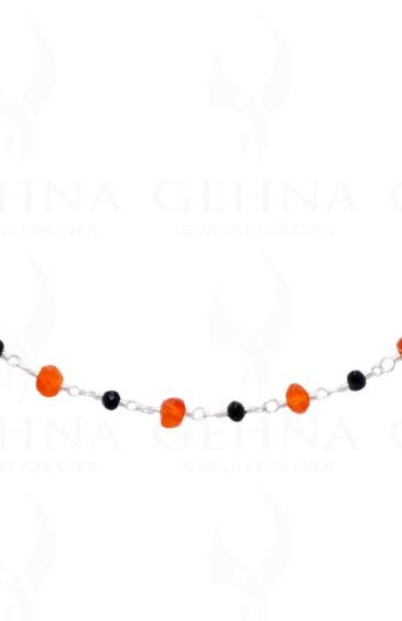 Black Spinel & Carnelian Faceted Gemstone Chain  In.925 Sterling Silver CS-1133