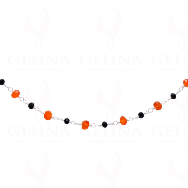 Black Spinel & Carnelian Faceted Gemstone Chain  In.925 Sterling Silver CS-1133