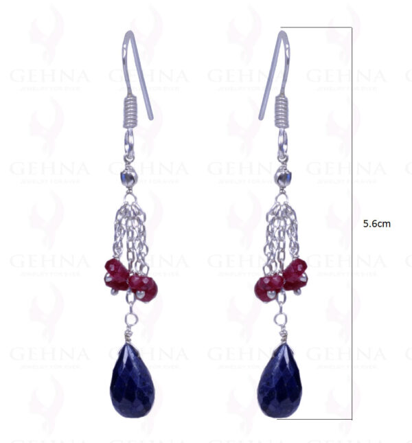 Blue Sapphire Drops & Ruby Gemstone Earrings Made In .925 Sterling Silver ES-1133