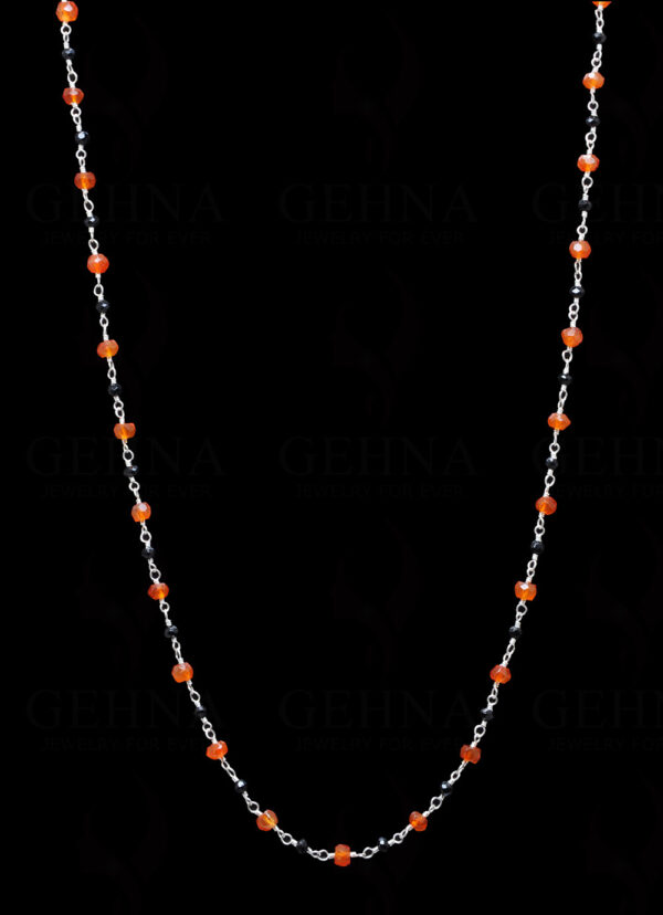 Black Spinel & Carnelian Faceted Gemstone Chain  In.925 Sterling Silver CS-1133