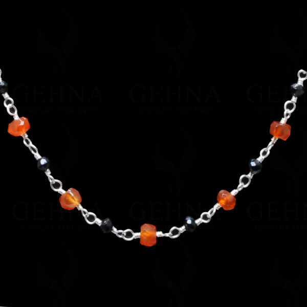 Black Spinel & Carnelian Faceted Gemstone Chain  In.925 Sterling Silver CS-1133