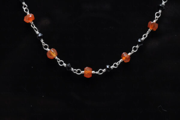 Black Spinel & Carnelian Faceted Gemstone Chain  In.925 Sterling Silver CS-1133