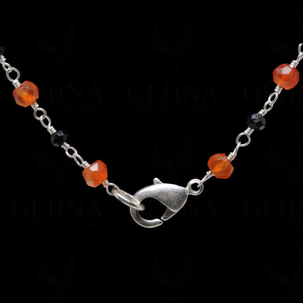 Black Spinel & Carnelian Faceted Gemstone Chain  In.925 Sterling Silver CS-1133