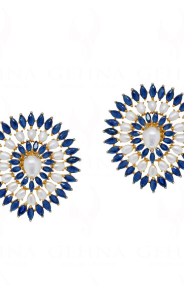 White Pearl & Sapphire Studded Festive Earrings FE-1134