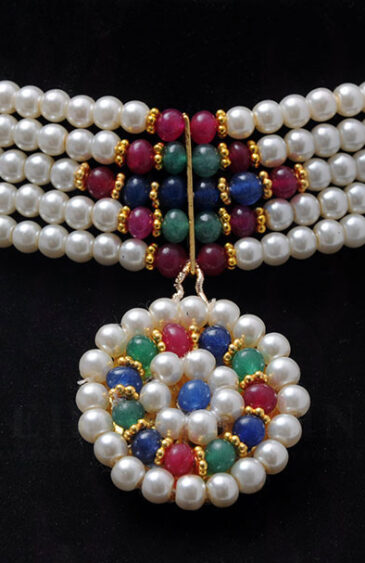 Pearl, Ruby & Emerald Gemstone Beaded Earring & Necklace Set NM-1134