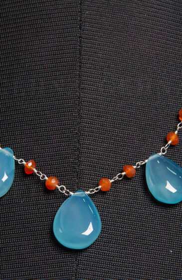Carnelian & Chalcedony Gemstone Bead Chain  In.925 Sterling Silver CS-1134