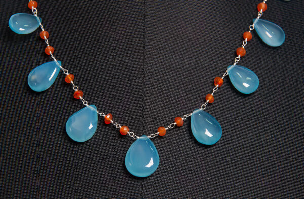 Carnelian & Chalcedony Gemstone Bead Chain  In.925 Sterling Silver CS-1134